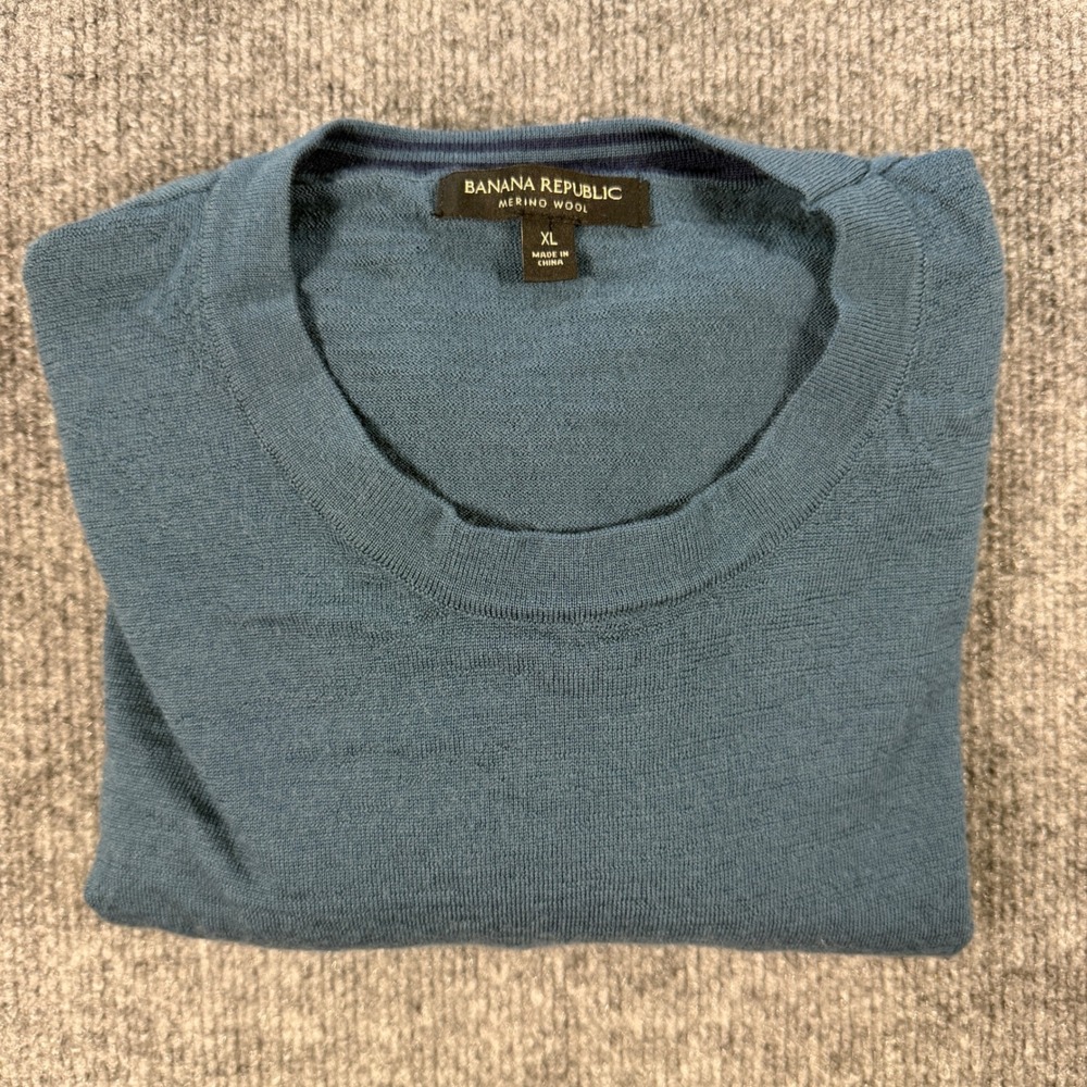 Banana Republic Crewneck Merino Wool Blue Sweater Size XL Quiet Luxury - Picture 9 of 10